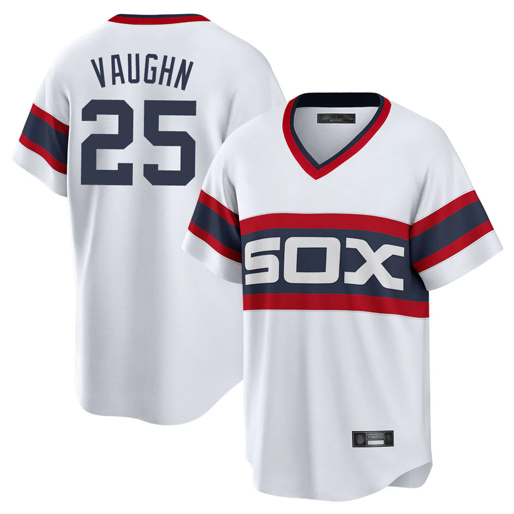 MATTH C.White Sox #25 Andrew Vaughn Player White Stripe Limited Home Stitched Jerseys