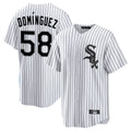 MATTH C.White Sox #58 Seranthony Dom¡§anguez Player White Stripe Home Game Stitched Jerseys