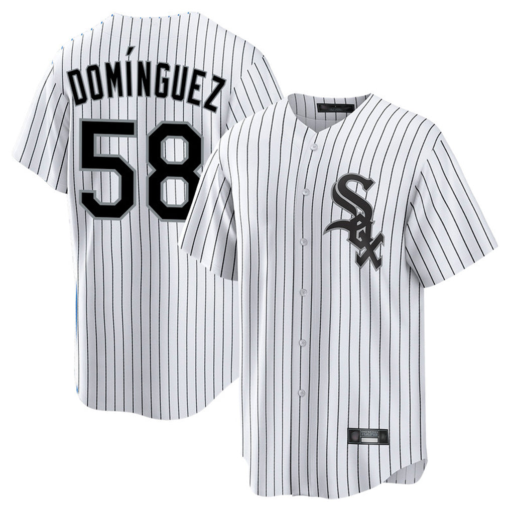 MATTH C.White Sox #58 Seranthony Dom¡§anguez Player White Stripe Home Game Stitched Jerseys