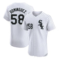 MATTH C.White Sox #58 Seranthony Dom¡§anguez Player White Stripe Limited Elite Home Stitched Jerseys