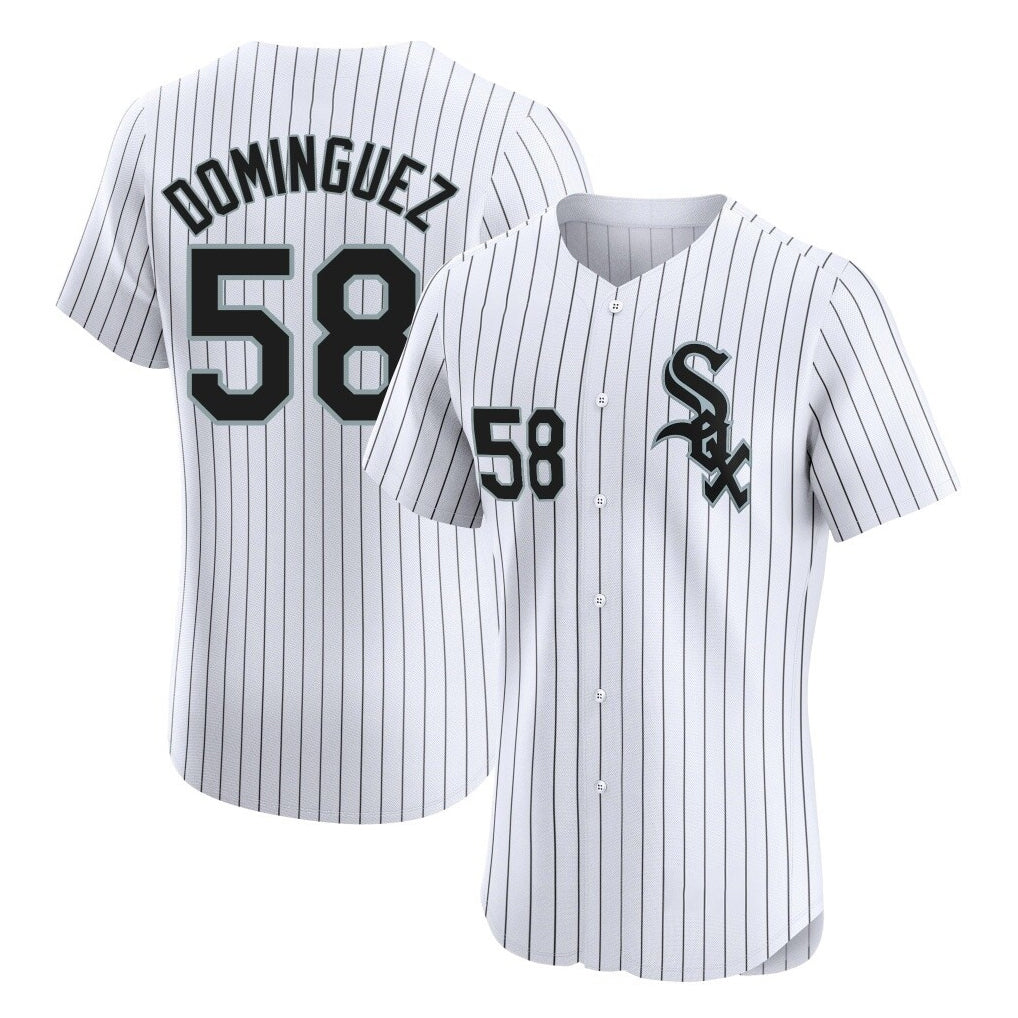 MATTH C.White Sox #58 Seranthony Dom¡§anguez Player White Stripe Limited Elite Home Stitched Jerseys