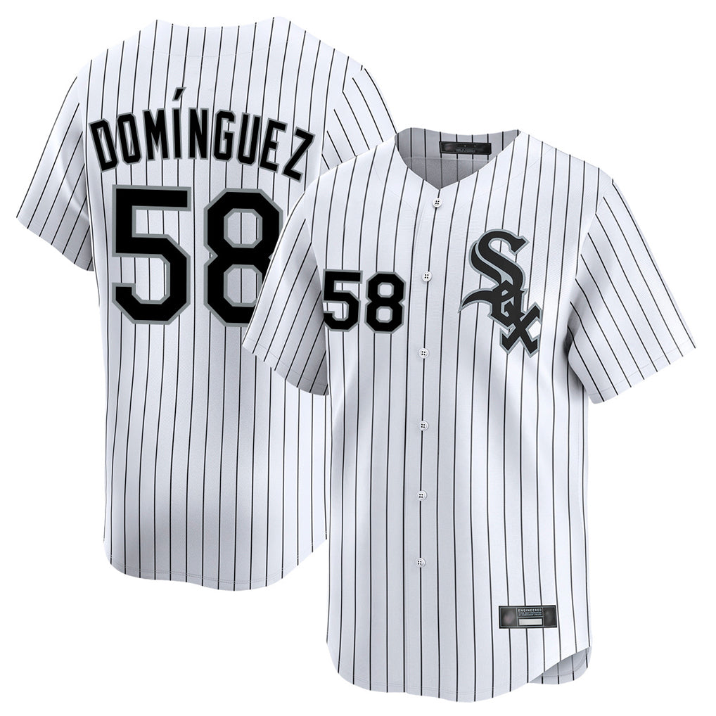 MATTH C.White Sox #58 Seranthony Dom¡§anguez Player White Stripe Limited Home Stitched Jerseys