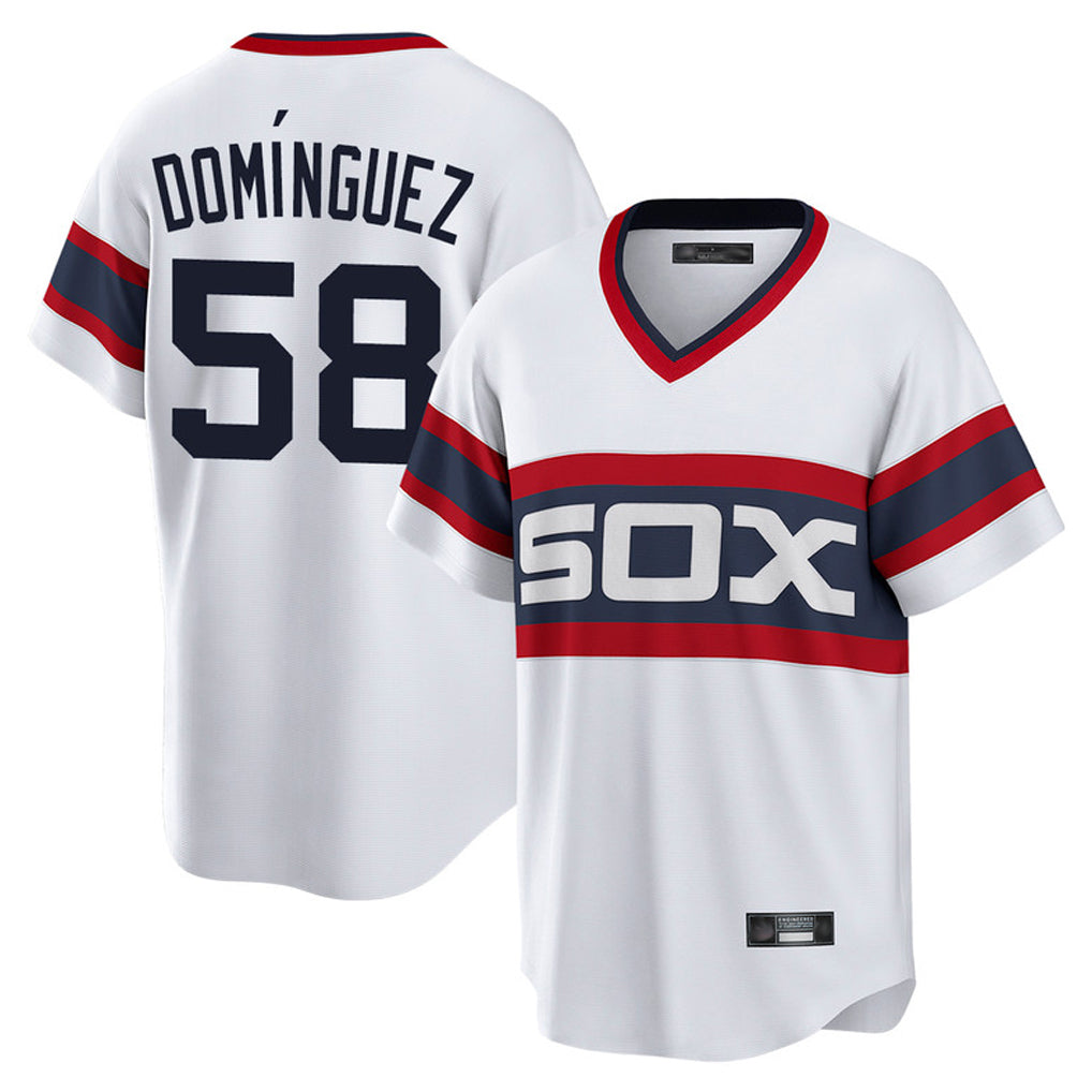 MATTH C.White Sox #58 Seranthony Dom¡§anguez Player White T-shirt Home Game Stitched Jerseys