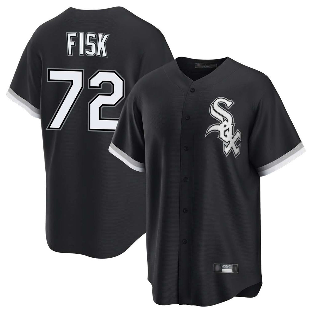 MATTH C.White Sox #72 Carlton Fisk Player Black Home Game Stitched Jerseys