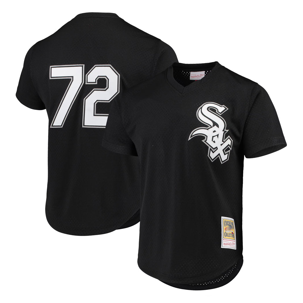 MATTH C.White Sox #72 Carlton Fisk Player Black Mitchell & Ness Cooperstown Collection Mesh Game Stitched Jerseys