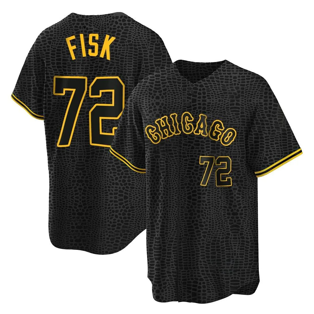 MATTH C.White Sox #72 Carlton Fisk Player Black Snake Skin City Home Game Stitched Jerseys