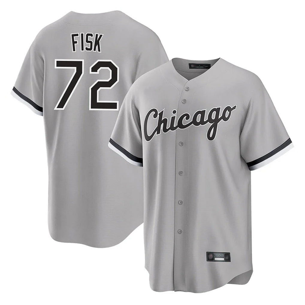 MATTH C.White Sox #72 Carlton Fisk Player Gray Home Game Stitched Jerseys