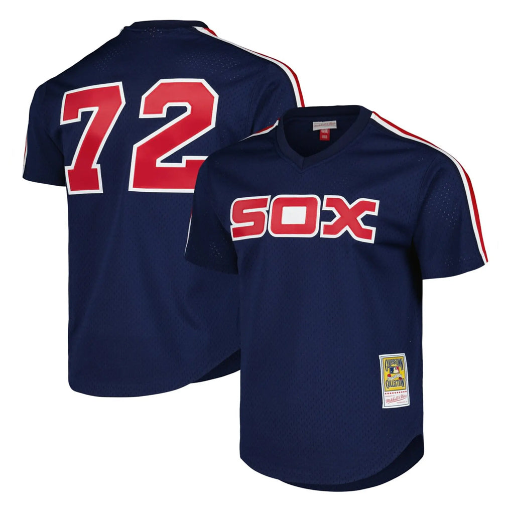 MATTH C.White Sox #72 Carlton Fisk Player Navy Mitchell & Ness Cooperstown Collection Mesh Game Stitched Jerseys