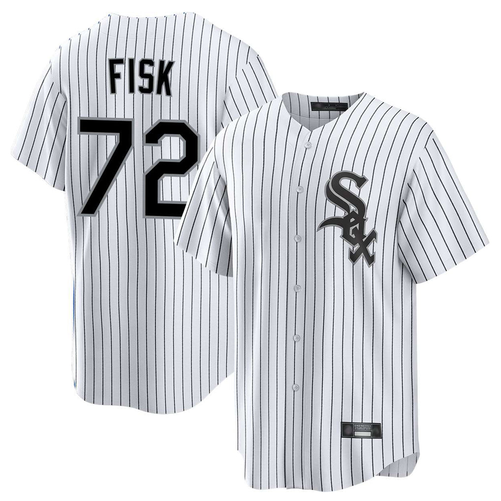 MATTH C.White Sox #72 Carlton Fisk Player White Stripe Home Game Stitched Jerseys