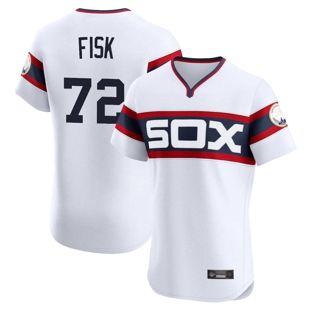 MATTH C.White Sox #72 Carlton Fisk Player White T-shirt Limited Elite Home Stitched Jerseys