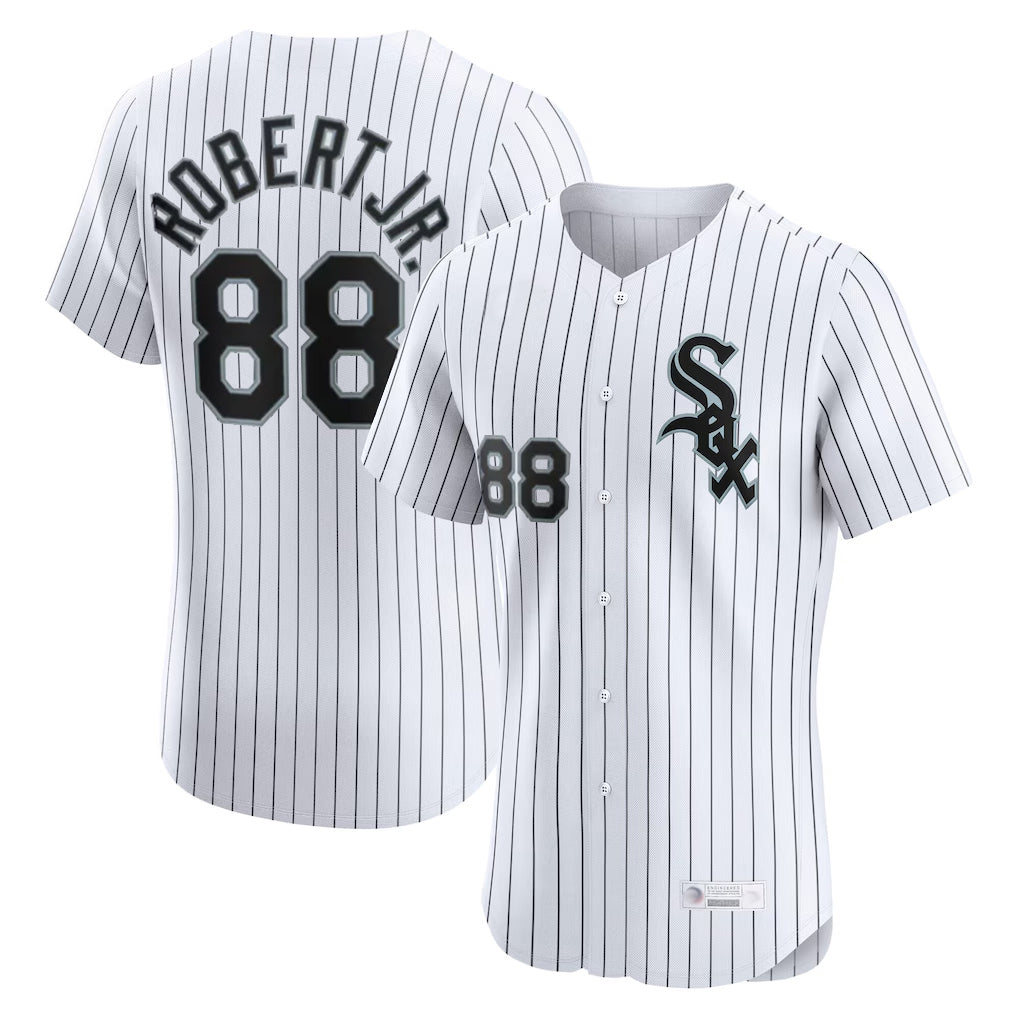 MATTH C.White Sox #88 Luis Robert Jr Player White Stripe Limited Elite Home Stitched Jerseys