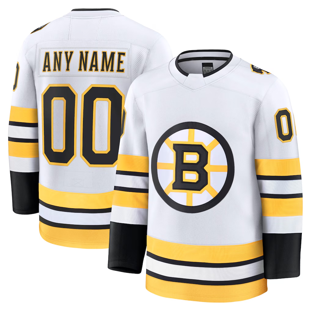 MATTH Custom B.Bruins White Away Premium Stitched Jerseys