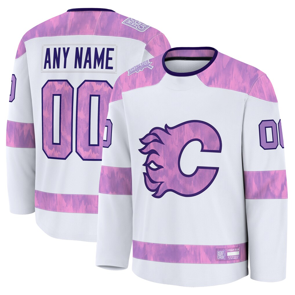 MATTH Custom C.Flames White 2024 Hockey Fights Cancer Practice Jerseys