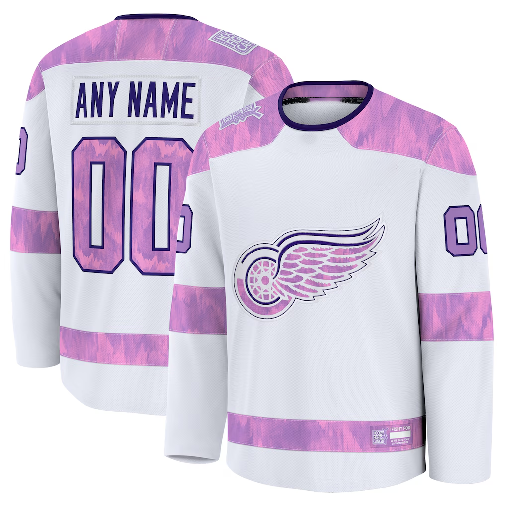 MATTH Custom D.Red wings White 2024 Hockey Fights Cancer Practice Jerseys