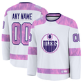 MATTH Custom E.Oilers White 2024 Hockey Fights Cancer Practice Jerseys