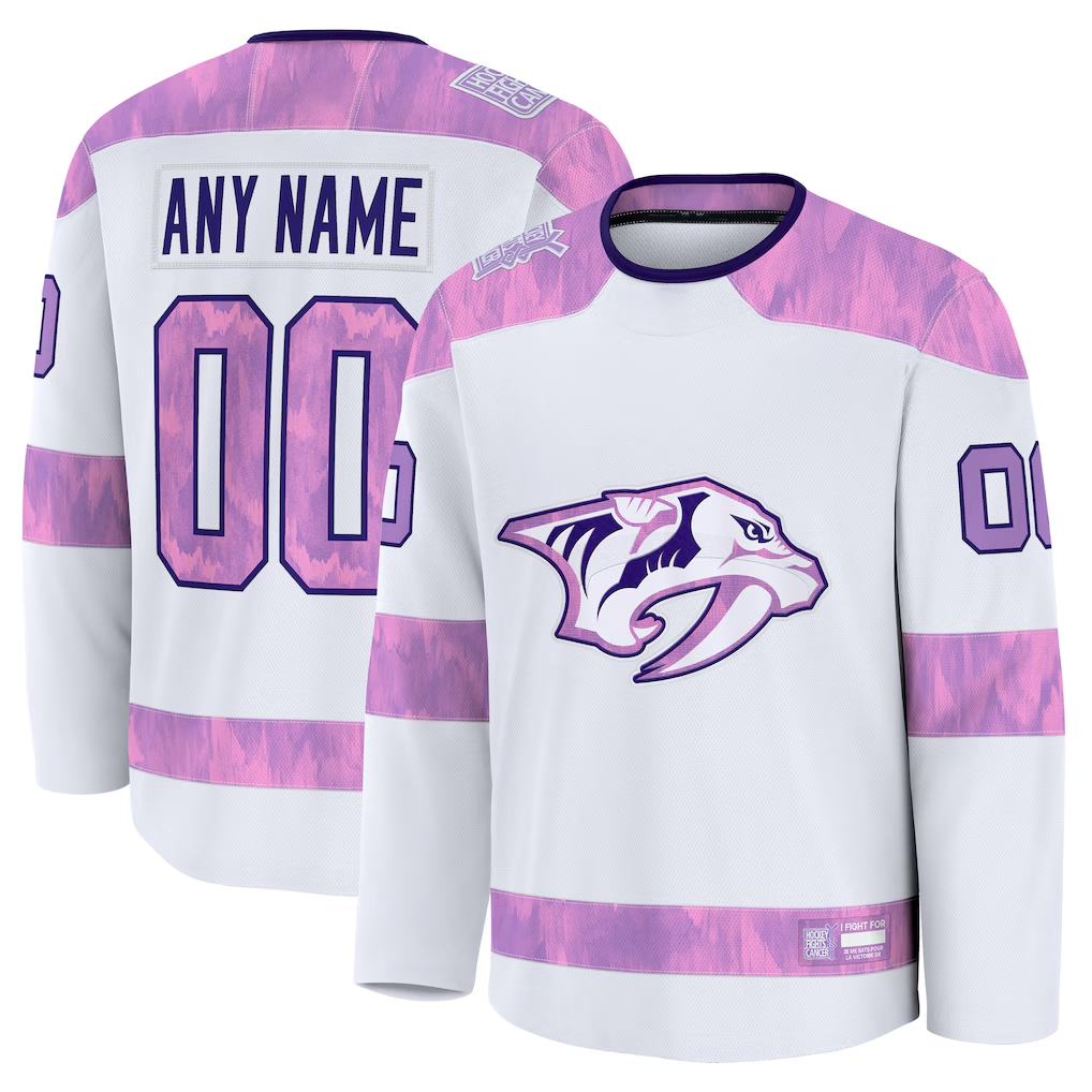 MATTH Custom N.Predators White 2024 Hockey Fights Cancer Practice Jerseys