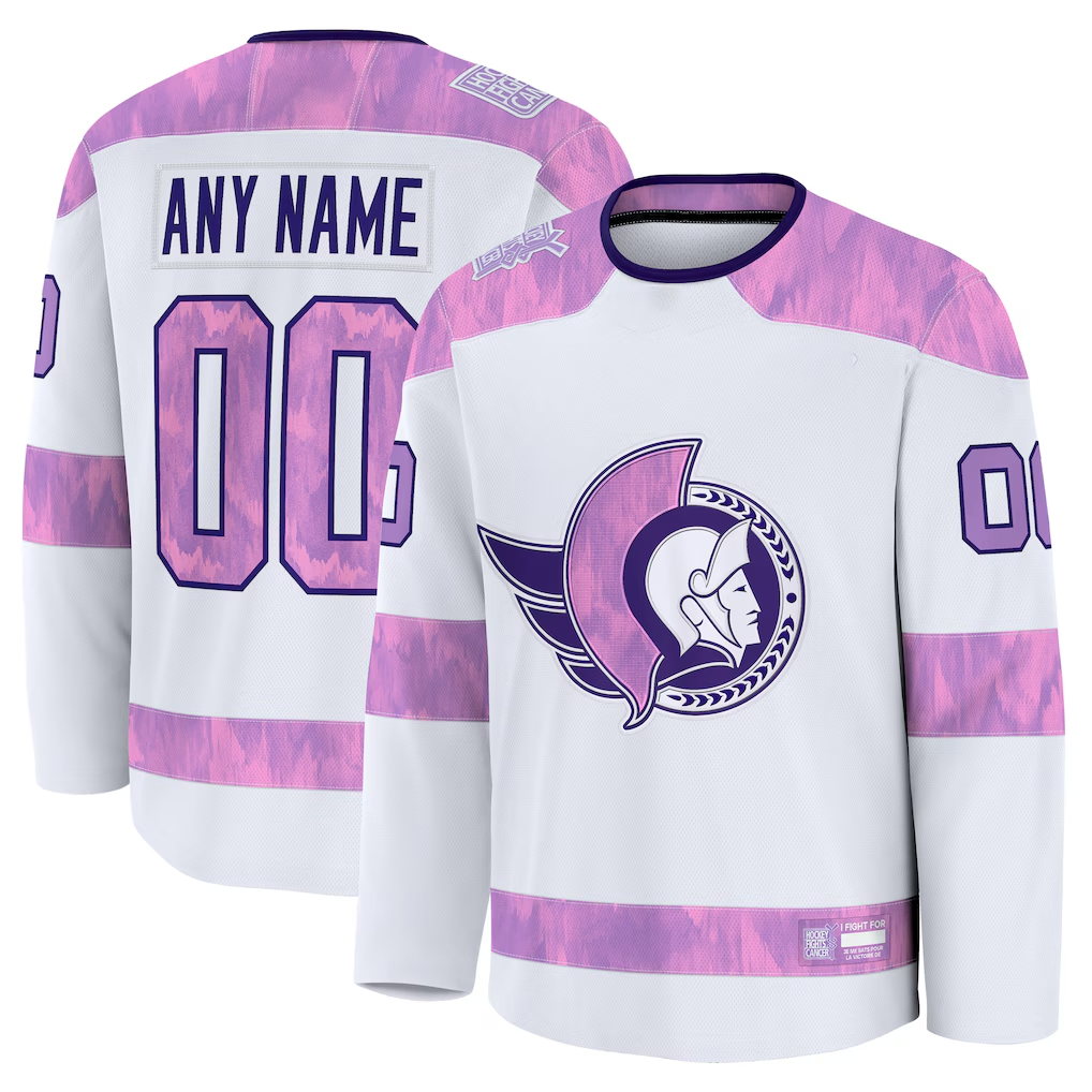 MATTH Custom O.Senators White 2024 Hockey Fights Cancer Practice Jerseys