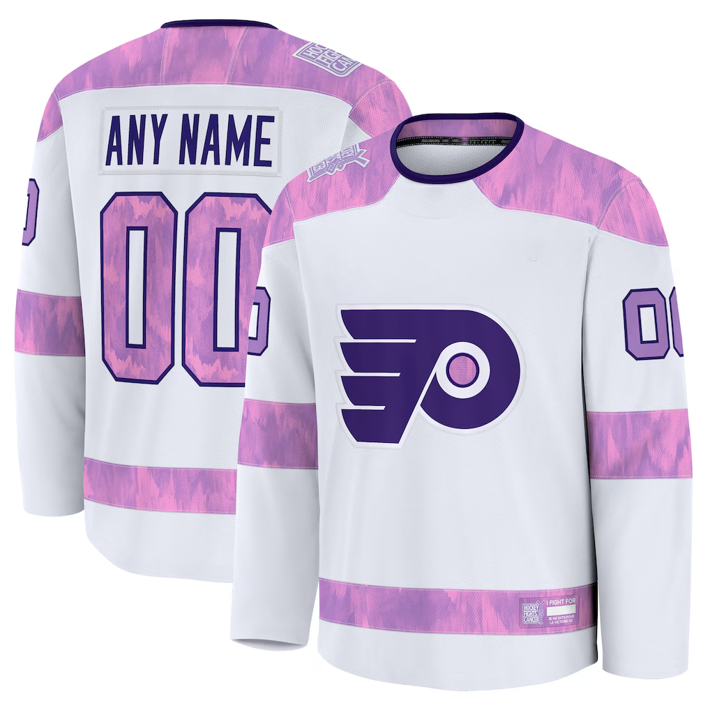 MATTH Custom P.Flyers White 2024 Hockey Fights Cancer Practice Jerseys