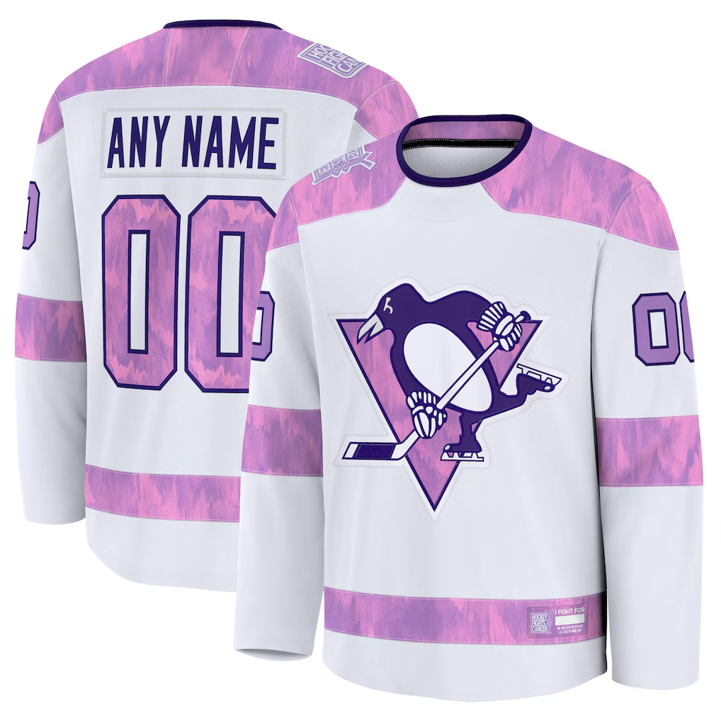 MATTH Custom P.Penguins White 2024 Hockey Fights Cancer Jerseys