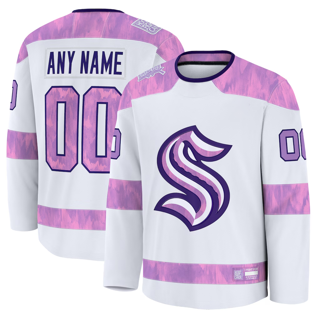 MATTH Custom S.Kraken White 2024 Hockey Fights Cancer Practice Jerseys