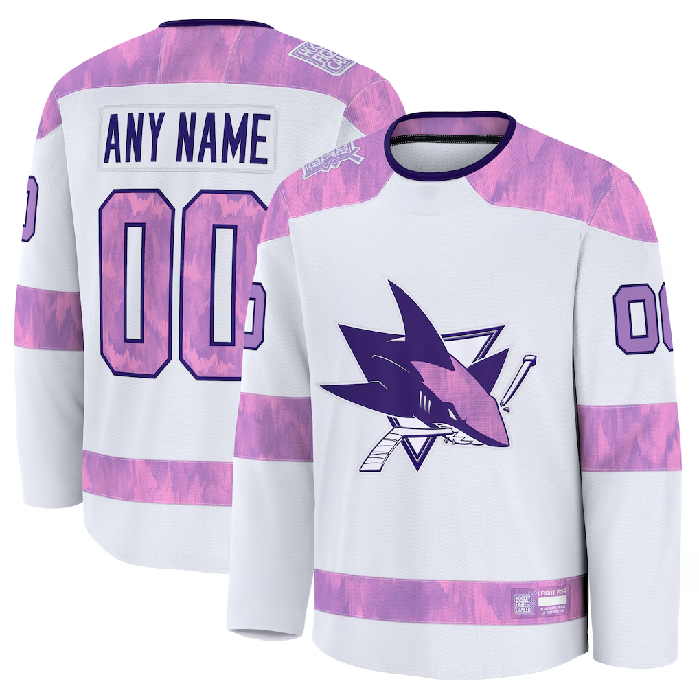 MATTH Custom S.Jose Sharks White 2024 Hockey Fights Cancer Practice Jerseys