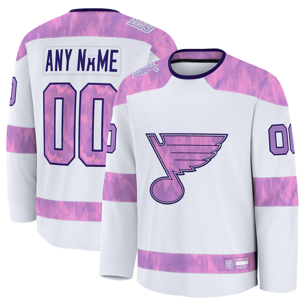 MATTH Custom St.L.Blues White 2024 Hockey Fights Cancer Practice Jerseys