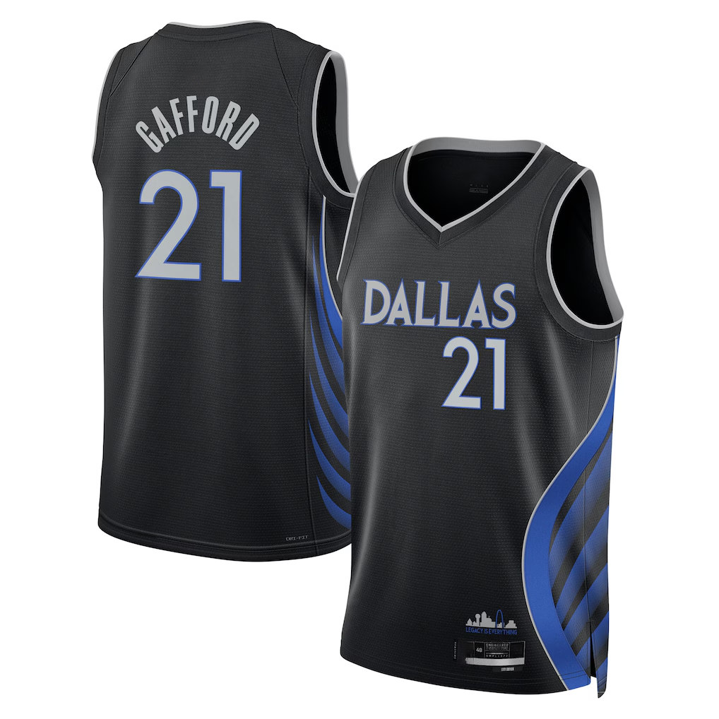 MATTH D.Mavericks #21 Daniel Gafford Black 2025-2026 City Edition Swingman Stitched Jerseys