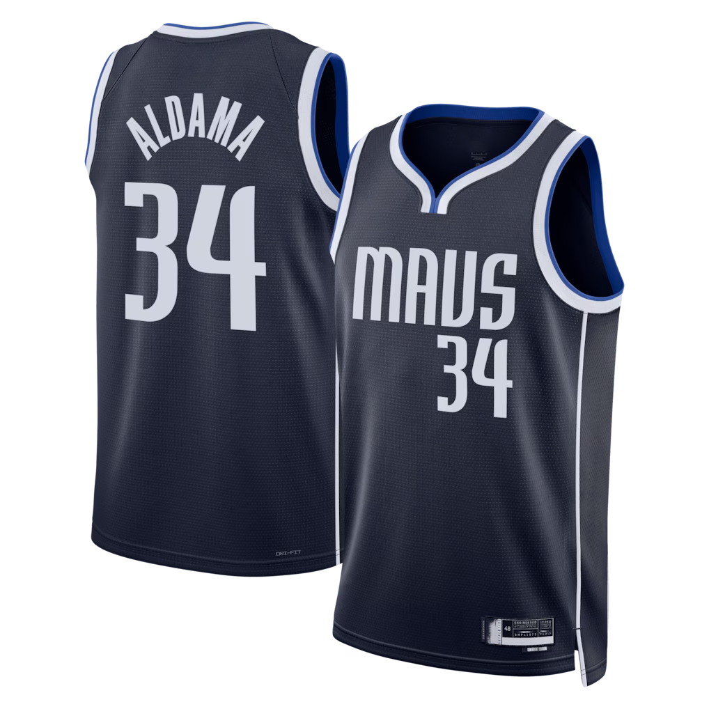 MATTH D.Mavericks #34 Santi Aldama Navy Statement Edition Swingman Stitched Jerseys
