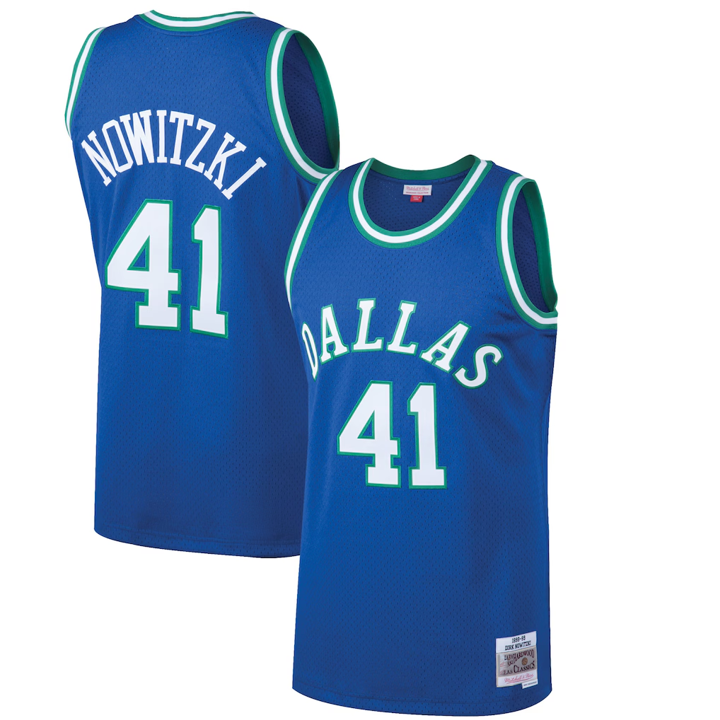 MATTH D.Mavericks #41 Dirk Nowitzki Mitchell & Ness Blue 199899 Hardwood Classics Swingman Jerseys