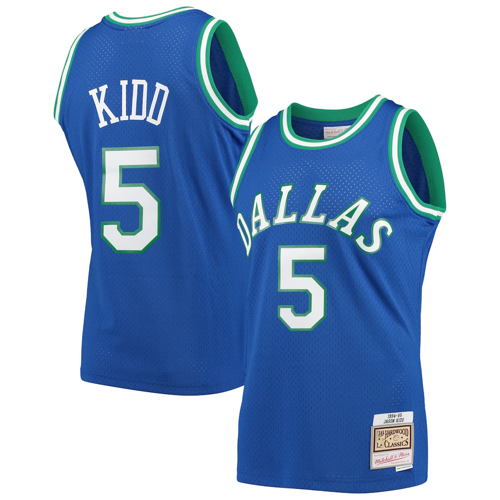 MATTH D.Mavericks #5 Jason Kidd Mitchell & Ness Blue 1994-1995 Hardwood Classics Swingman Jerseys
