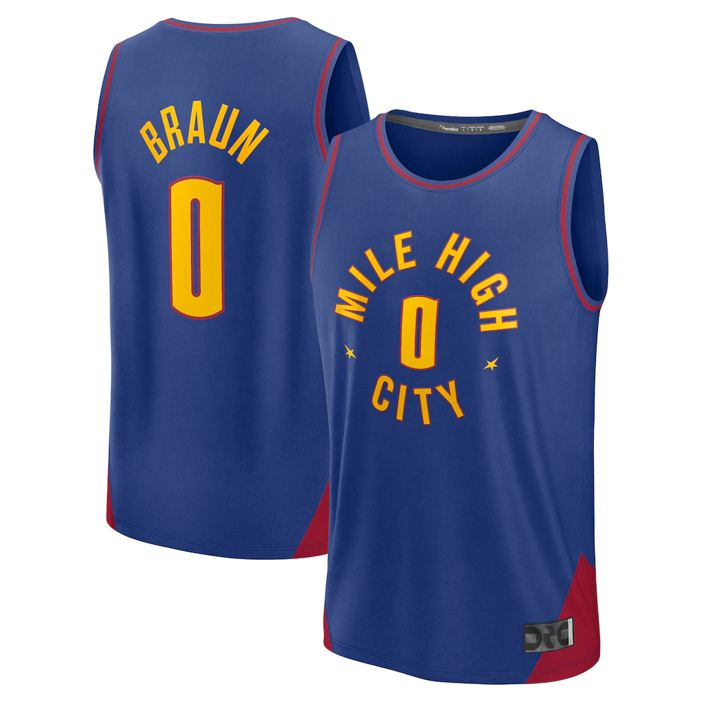 MATTH D.Nuggets #0 Christian Braun Blue Fast Break Replica Player Jerseys - Statement Edition