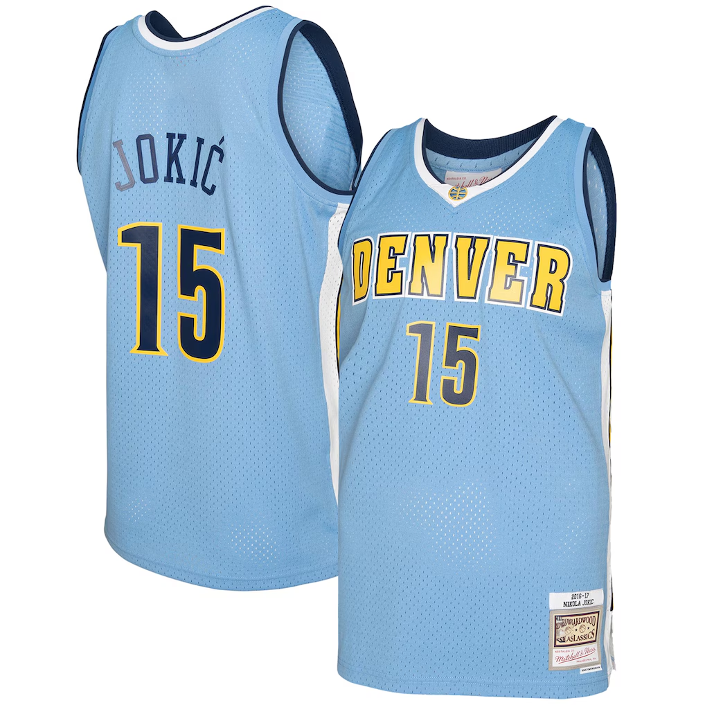 MATTH D.Nuggets #15 Nikola Jokic Mitchell & Ness Light Blue 2016-17 Swingman Jerseys