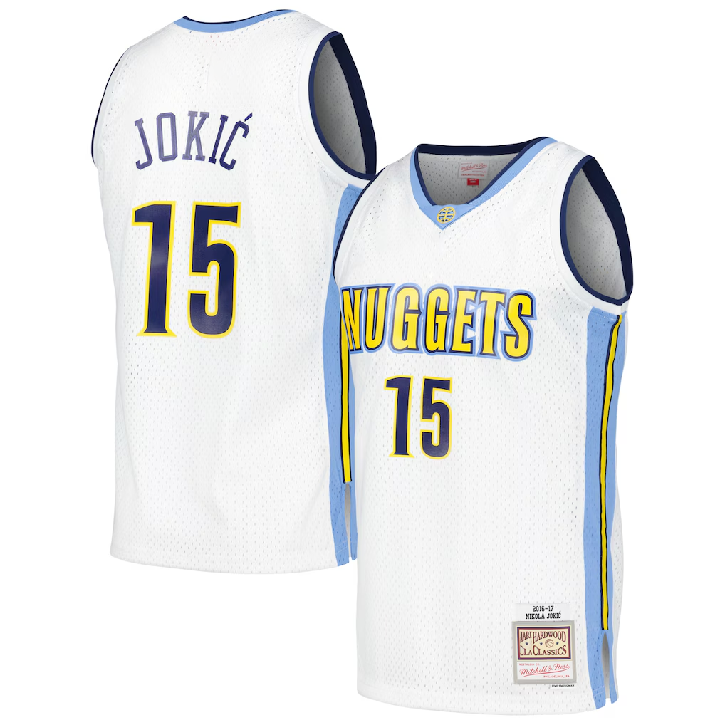 MATTH D.Nuggets #15 Nikola Jokic Mitchell & Ness White 2016-17 Throwback Swingman Jerseys