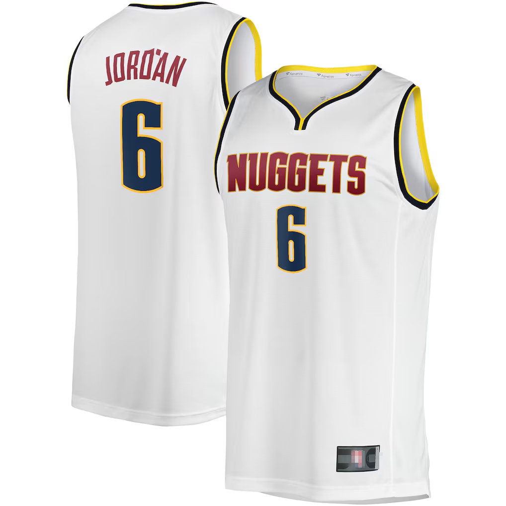 MATTH D.Nuggets #6 DeAndre Jordan White Fast Break Player Jerseys - Association Edition