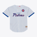 MATTH D.Pistons Mitchell & Ness White Head Coach Pinstripe Mesh Full-Button Baseball Jerseys