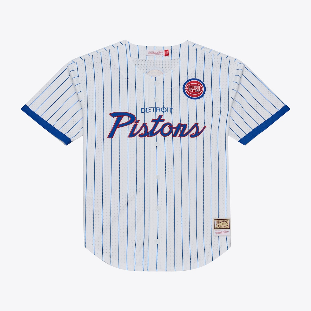 MATTH D.Pistons Mitchell & Ness White Head Coach Pinstripe Mesh Full-Button Baseball Jerseys