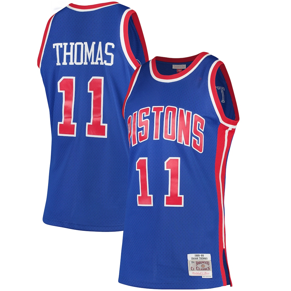 MATTH D.Pistons #11 Isiah Thomas Mitchell & Ness Blue 198889 Hardwood Classics Swingman Jerseys