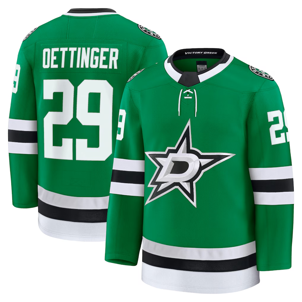 MATTH D.Stars #29 Jake Oettinger Kelly Green Home Premium Jerseys