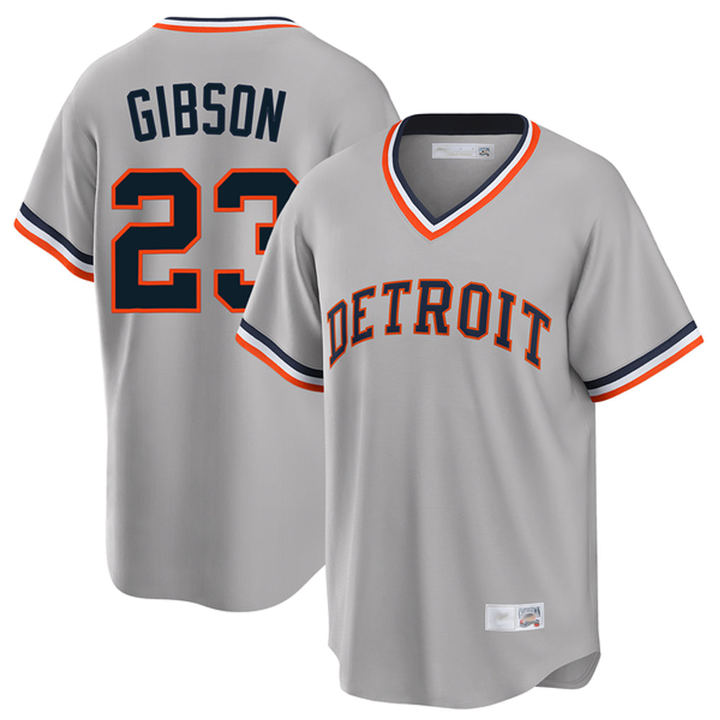 MATTH D.Tigers #23 Kirk Gibson Player Gray Cooperstown T-shirt Home Game Stitched Jerseys