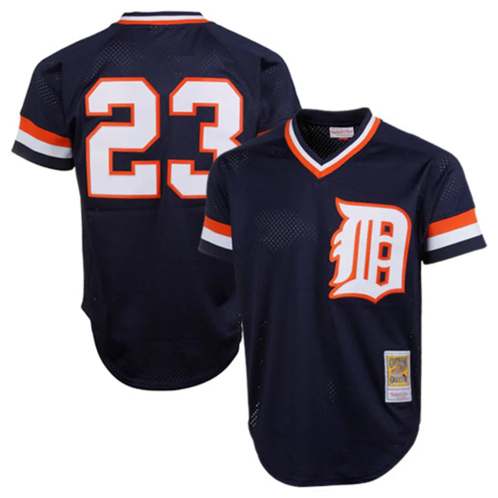MATTH D.Tigers #23 Kirk Gibson Player Mitchell & Ness Navy 1984 Mesh Batting Practice  T-shirt Stitched Jerseys
