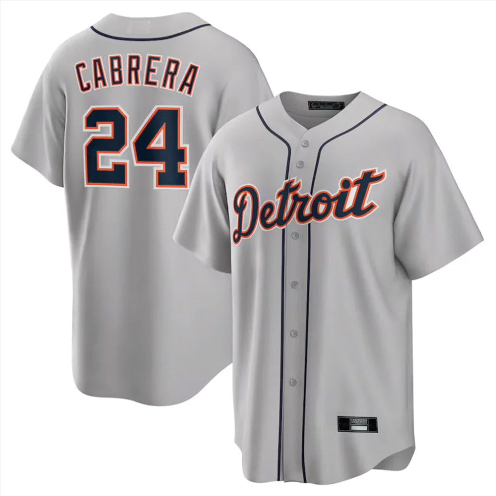 MATTH D.Tigers #24 Miguel Cabrera Player Gray Home Game Stitched Jerseys