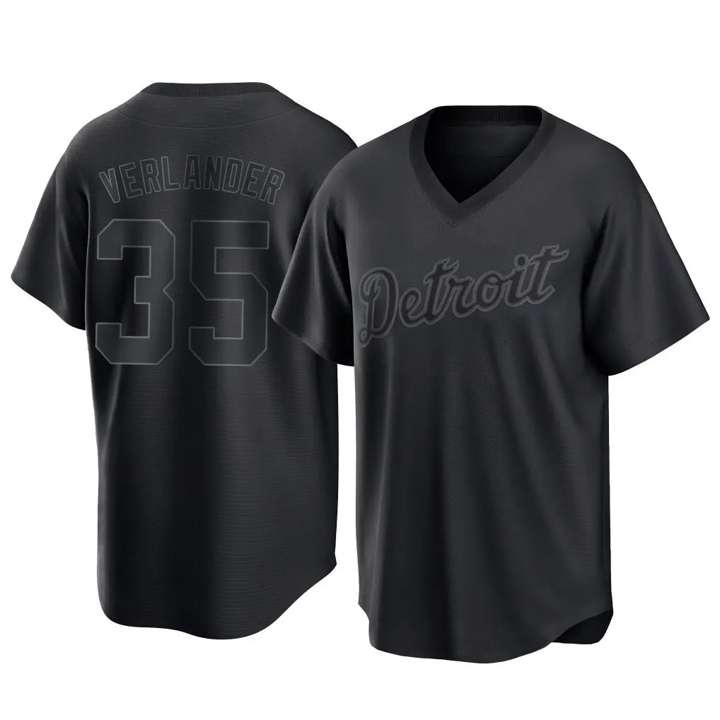 MATTH D.Tigers #35 Justin Verlander Player Black T-shirt Home Game Stitched Jerseys