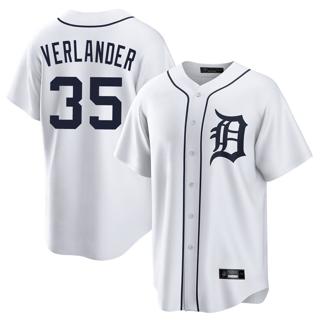MATTH D.Tigers #35 Justin Verlander Player White Home Game Stitched Jerseys