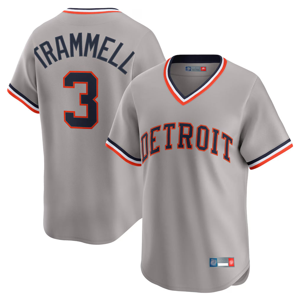 MATTH D.Tigers #3 Alan Trammell Player Gray Cooperstown T-shirt Home Game Stitched Jerseys