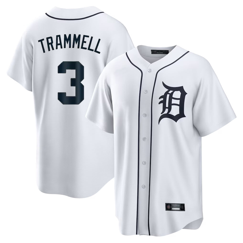 MATTH D.Tigers #3 Alan Trammell Player White Home Game Stitched Jerseys