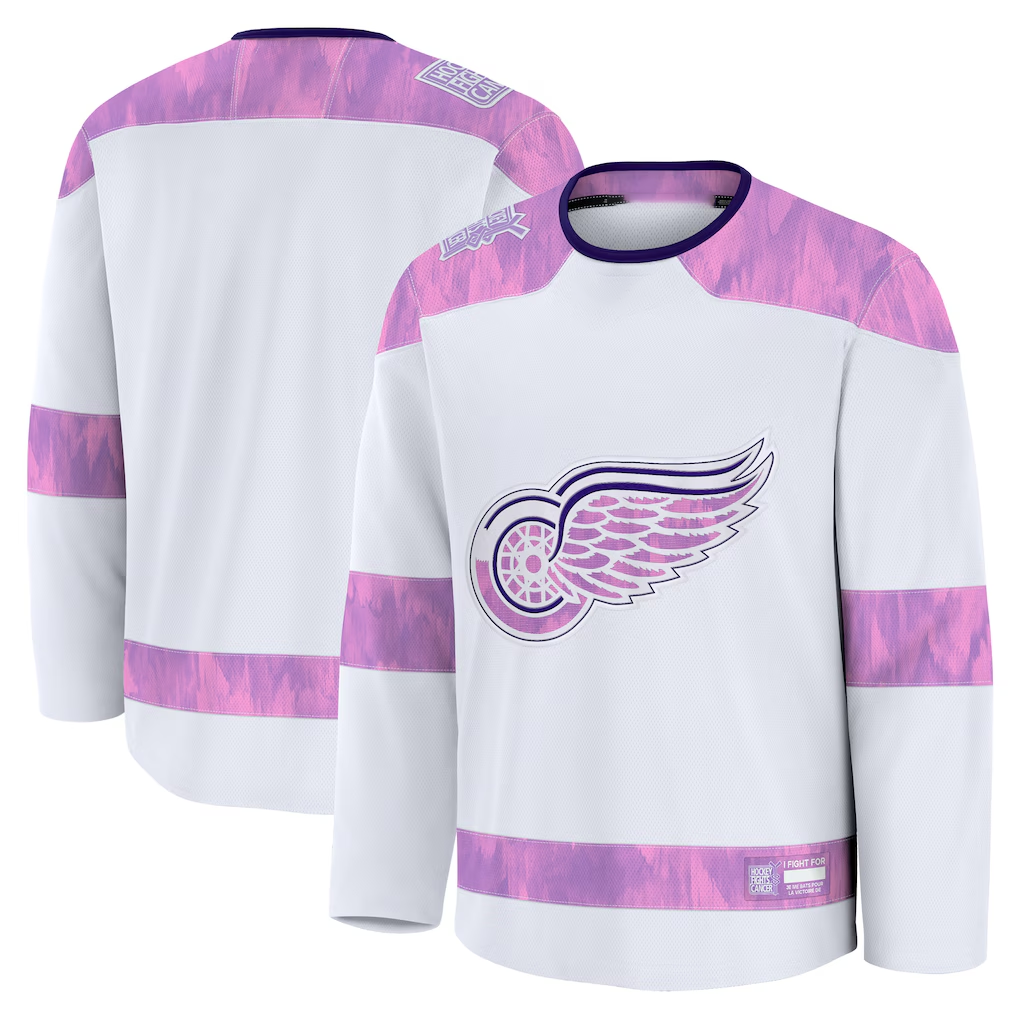 MATTH D.Red wings White 2024 Hockey Fights Cancer Practice Jerseys