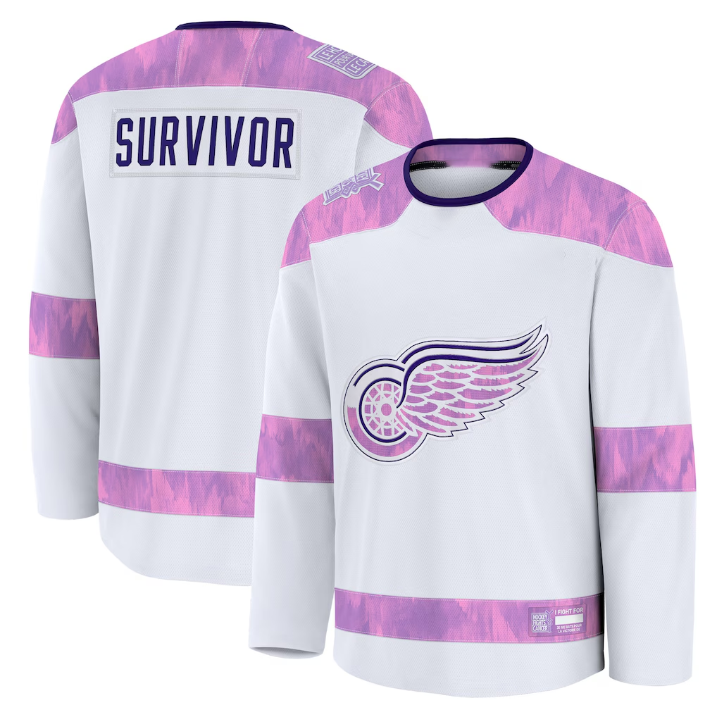 MATTH D.Red wings White Hockey Fights Cancer Survivor Practice Jerseys