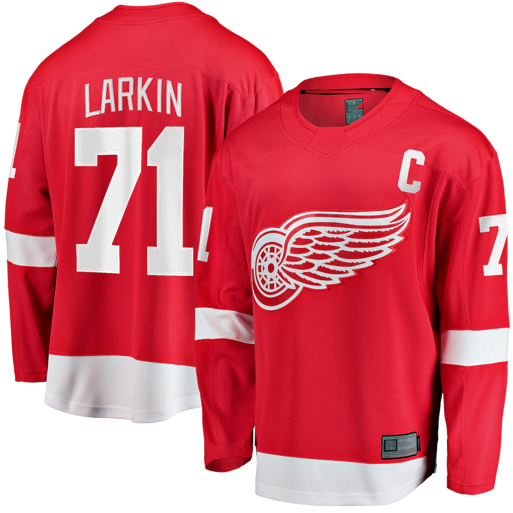 MATTH D.Red wings #71 Dylan Larkin Branded Red Captain Home Breakaway Jerseys