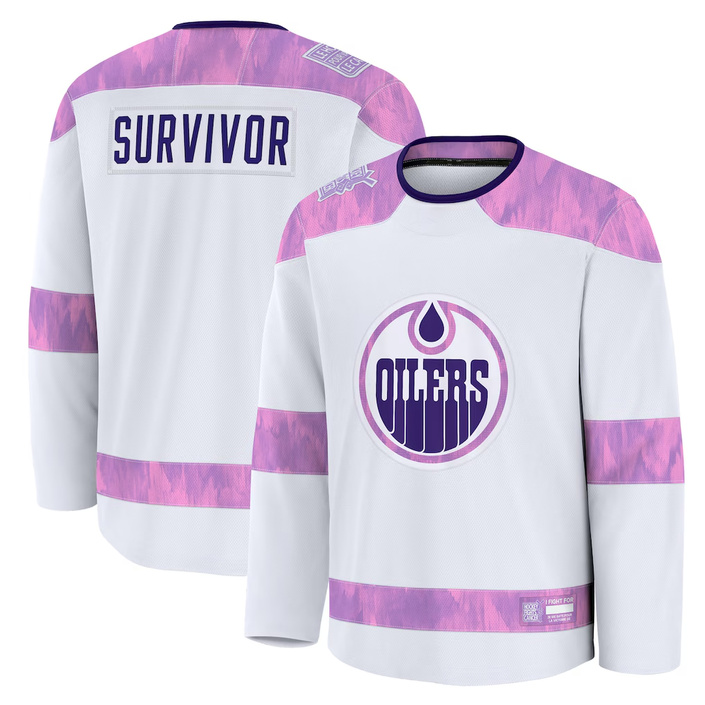 MATTH E.Oilers White Hockey Fights Cancer Survivor Practice Jerseys