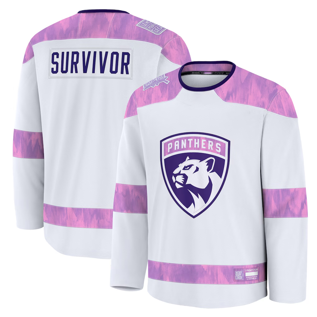 MATTH F.Panthers White Hockey Fights Cancer Survivor Practice Jerseys